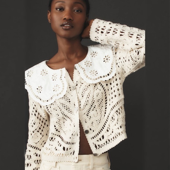 Anthropologie Sweaters - NWT Dolan Left Coast | Anthropologie Lace-Collar Crochet Cardigan/ Jacket, Small